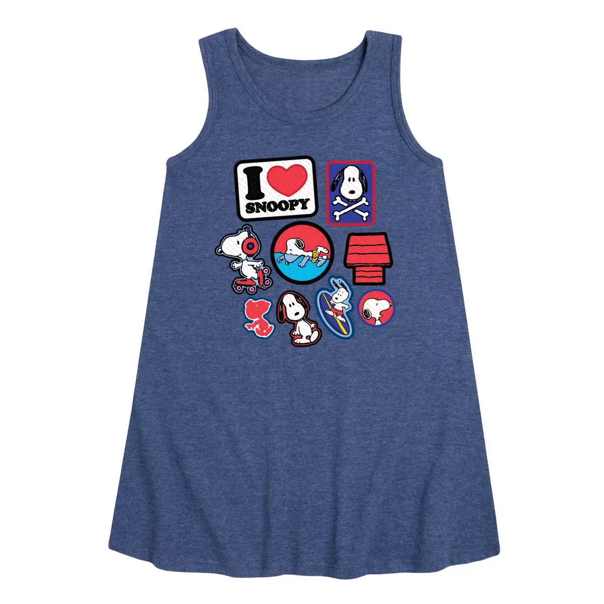 Детское платье-трапеция без рукавов I Heart Snoopy Patches Peanuts, Heather Navy