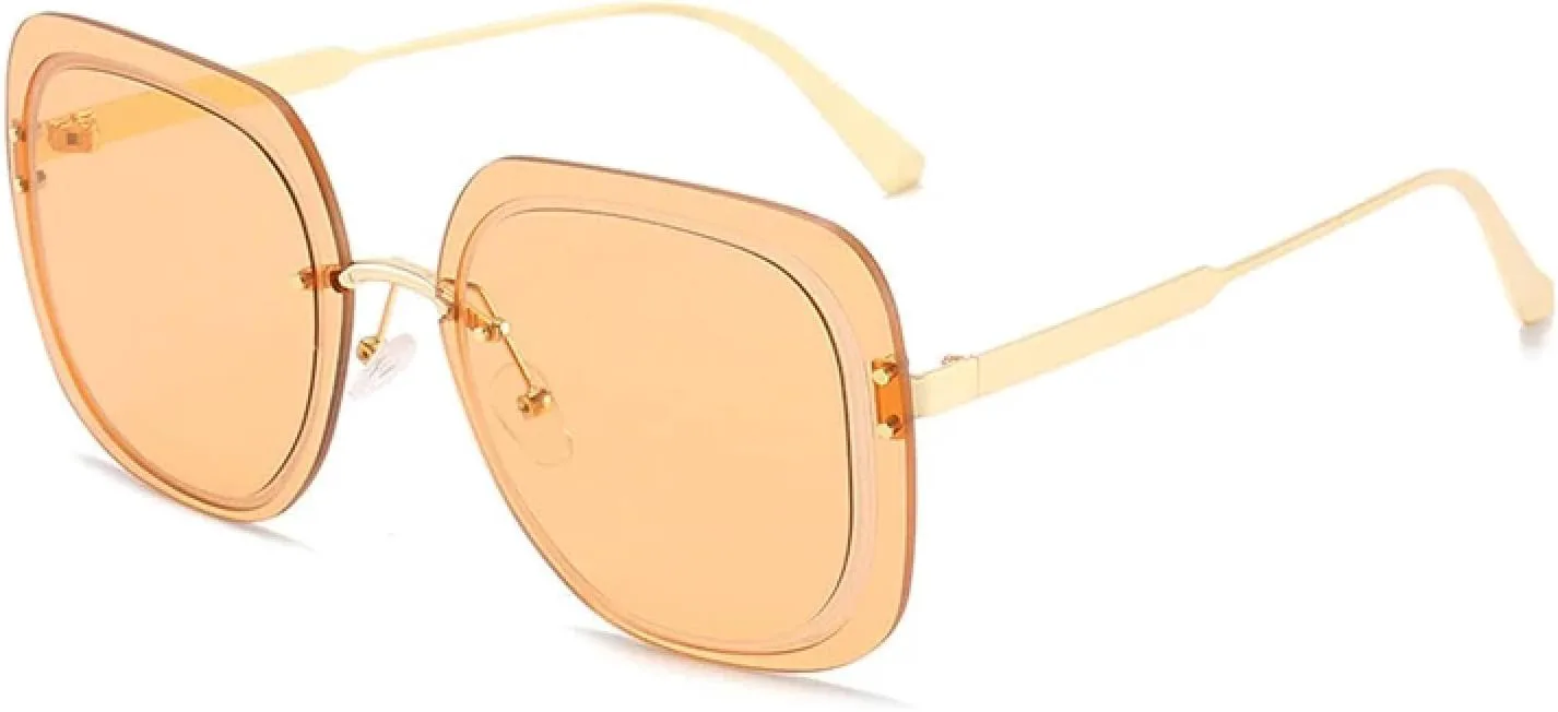 

Классические ретро-солнцезащитные очки, модные, без оправы, женские, для активного отдыха и путешествий, защита от УФ-излучения UV400 TKKTLLT, Gold Orange