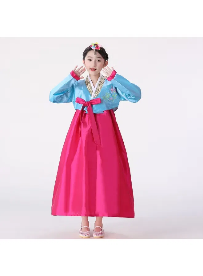 Костюм ханбок с шелковой юбкой комплект Korean girls kids hanbok Al Aoyama, синий — фото 4