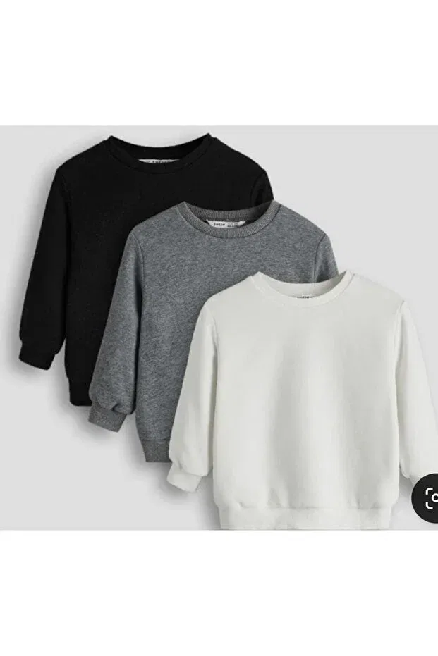 Детский комплект свитшотов оверсайз 3 Pieces Crew Neck Sweatshirt Generic Brands, White-Grey-Black