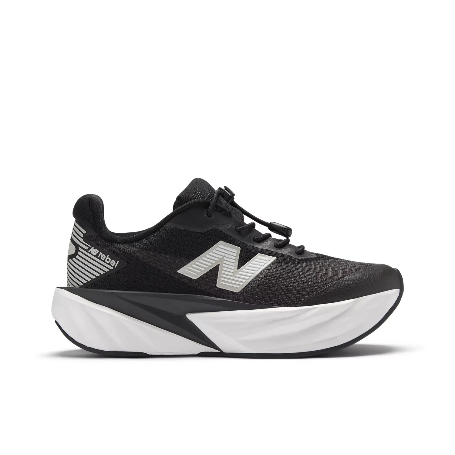Детские кроссовки легкие на шнурках-стяжках FuelCell Rebel Bungee Lace w/Toggle New Balance, Black With White