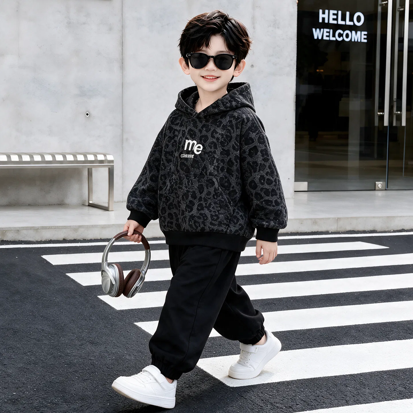 Детский комплект из свитшота и спортивных брюк с леопардовым принтом MADALLO, Leopard Print Sweatshirt Sweatpants Two-Piece Set — фото 4