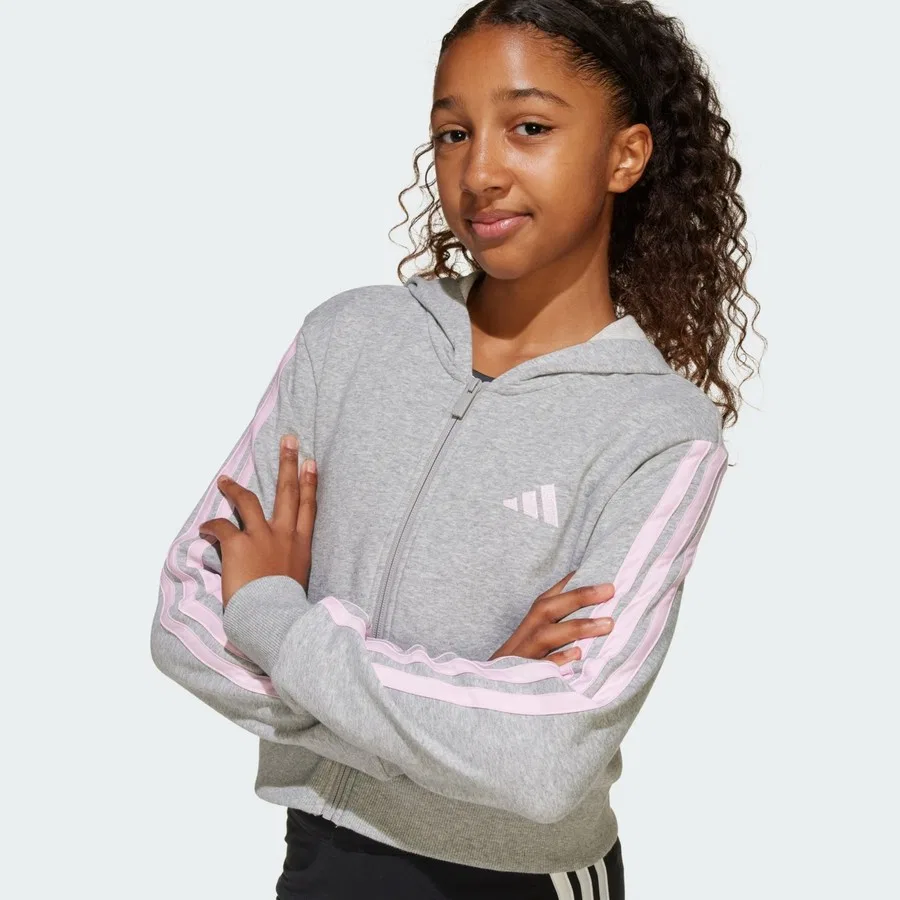 Детский худи с капюшоном и полной застежкой-молнией Essentials Full-Zip Hoodie adidas, Розово-белый — фото 4