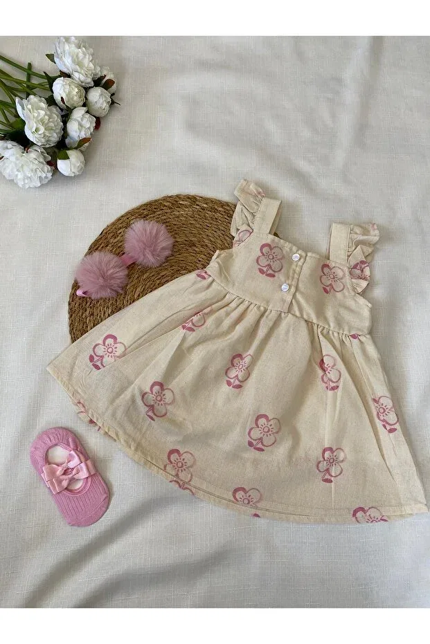 Детское платье для девочек цветочное Deflin Baby, Nude Color — фото 2
