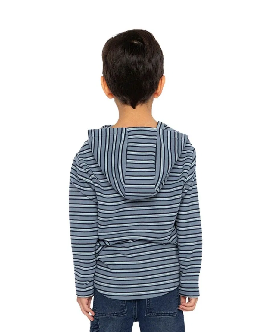 Детская футболка с капюшоном из футера с полосатым принтом Deux par Deux, Blue Striped White — фото 3