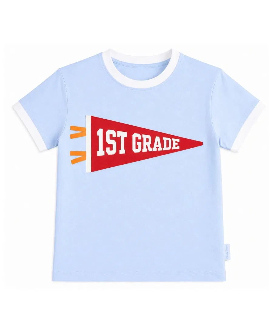 Футболка с длинным рукавом с аппликацией School Years Bits & Bows, Blue/Red/White/Orange