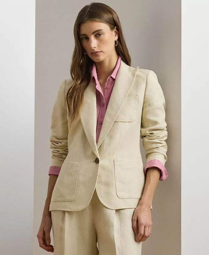 

Женский блейзер из льняной ткани в рубчик Lauren Ralph Lauren, слоновая кость/кремовый