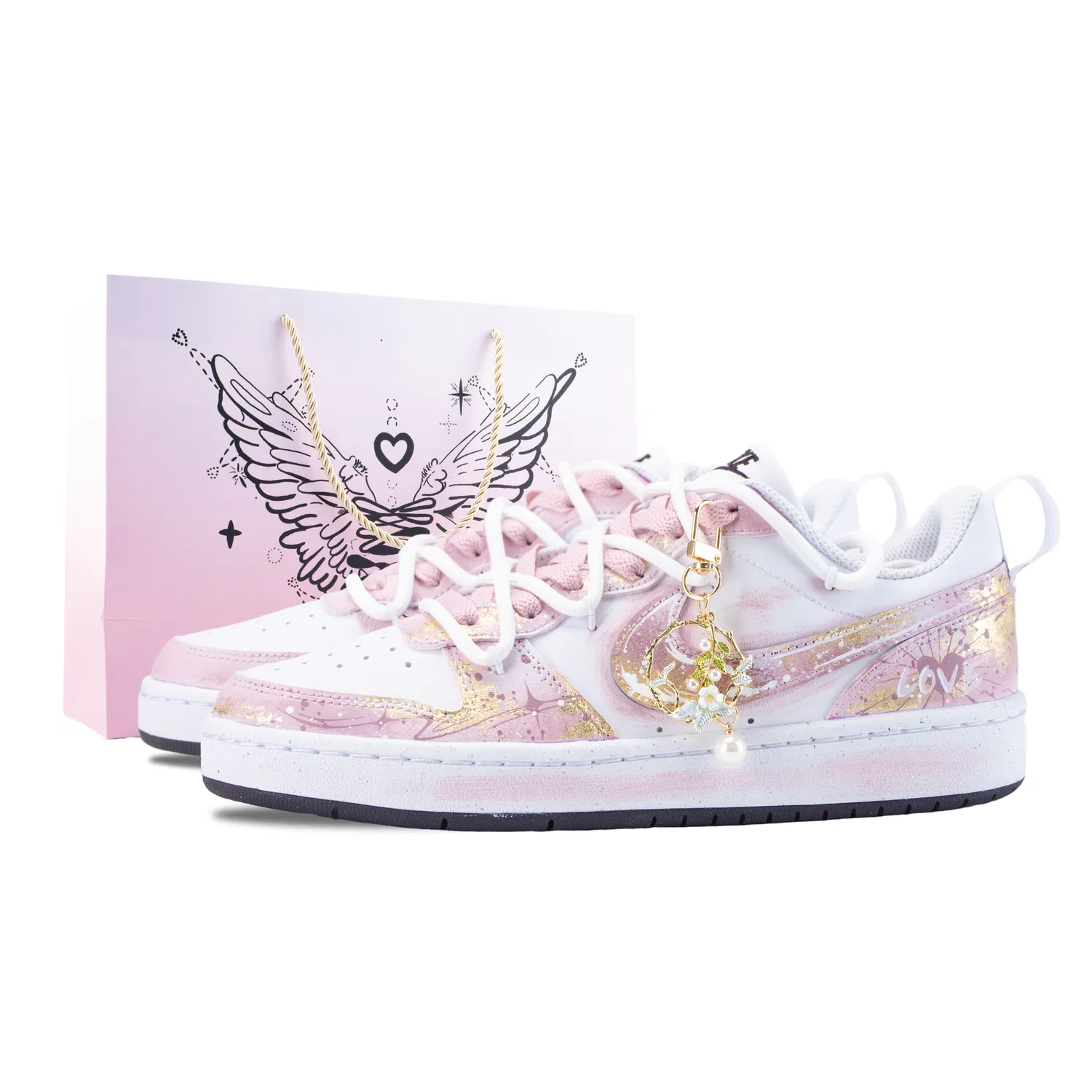 Кроссовки для скейтбординга Court Borough Golden Branch Jade Plum Low top Gold Powder Nike, Pink Gold (Pink Shopping Bag)