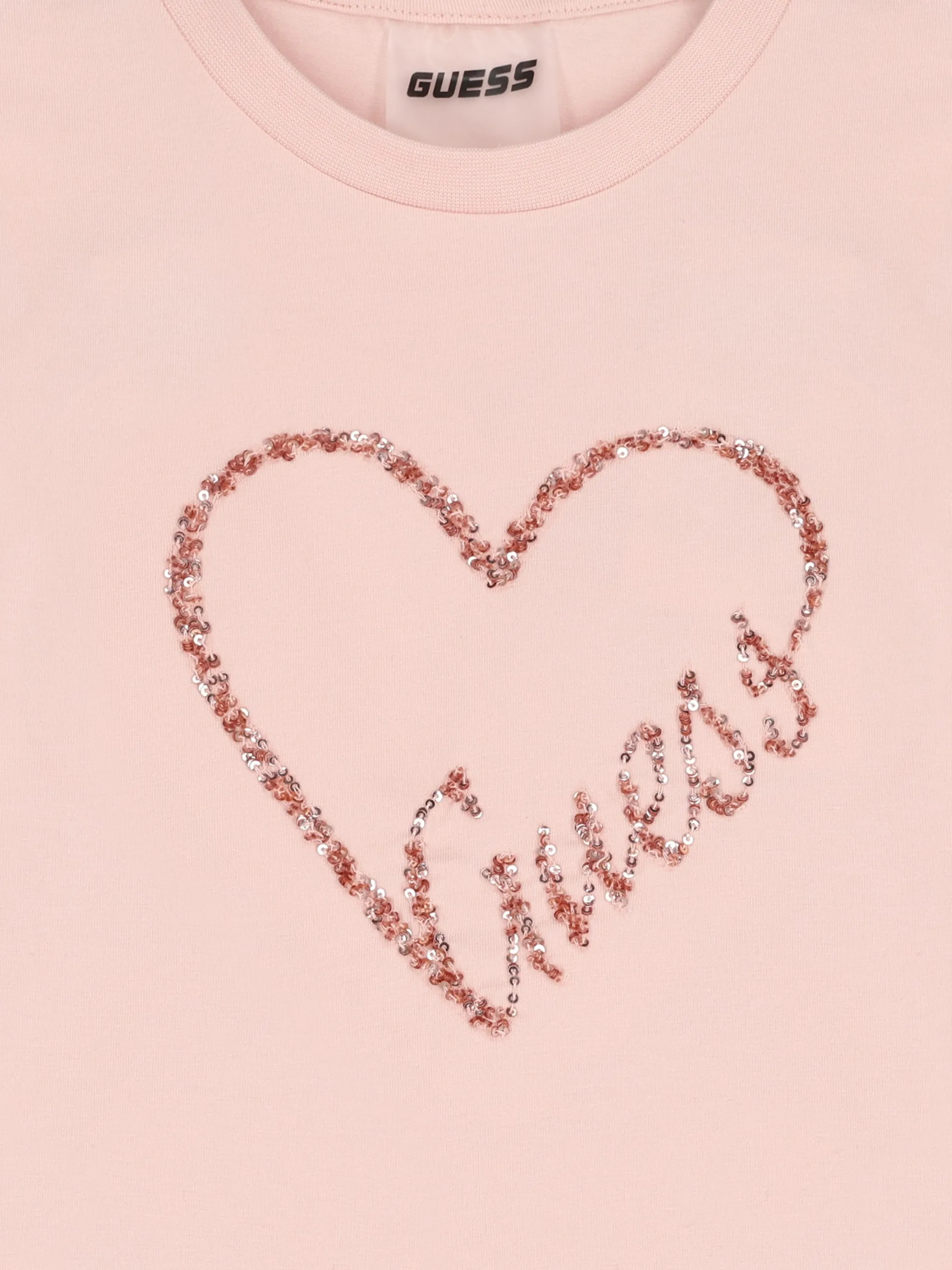 Футболка с логотипом в виде сердца с блестками Guess Kids, розовый — фото 3