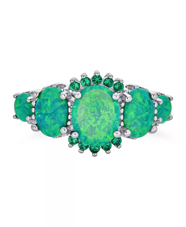 

Кольцо с 5 камнями овальной формы из синтетического зеленого опала, тонкое кольцо из серебра 925 пробы, ширина 1 мм Bling Jewelry, green