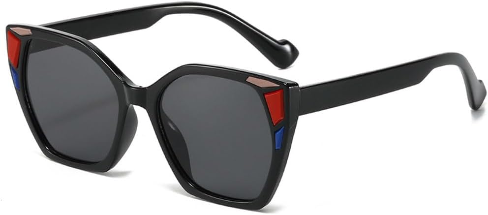 

Модные солнцезащитные очки «кошачий глаз» для мужчин и женщин, роскошные ретро-очки с многоугольными линзами для путешествий, защита от УФ-излучения UV400 TKKTLLT, Black Gray