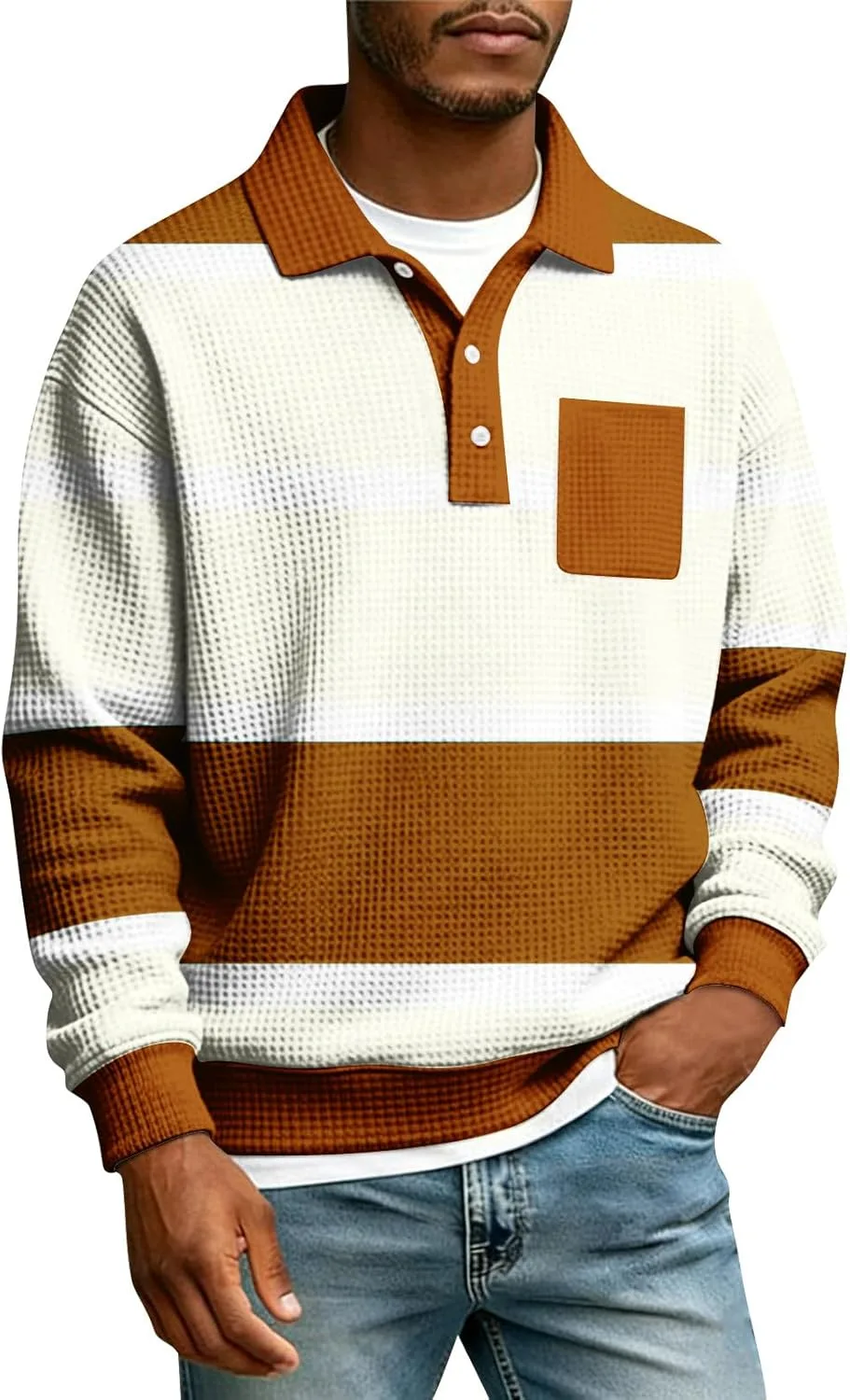 

Мужская рубашка с принтом на лацкане, Long Sleeve, Button Down