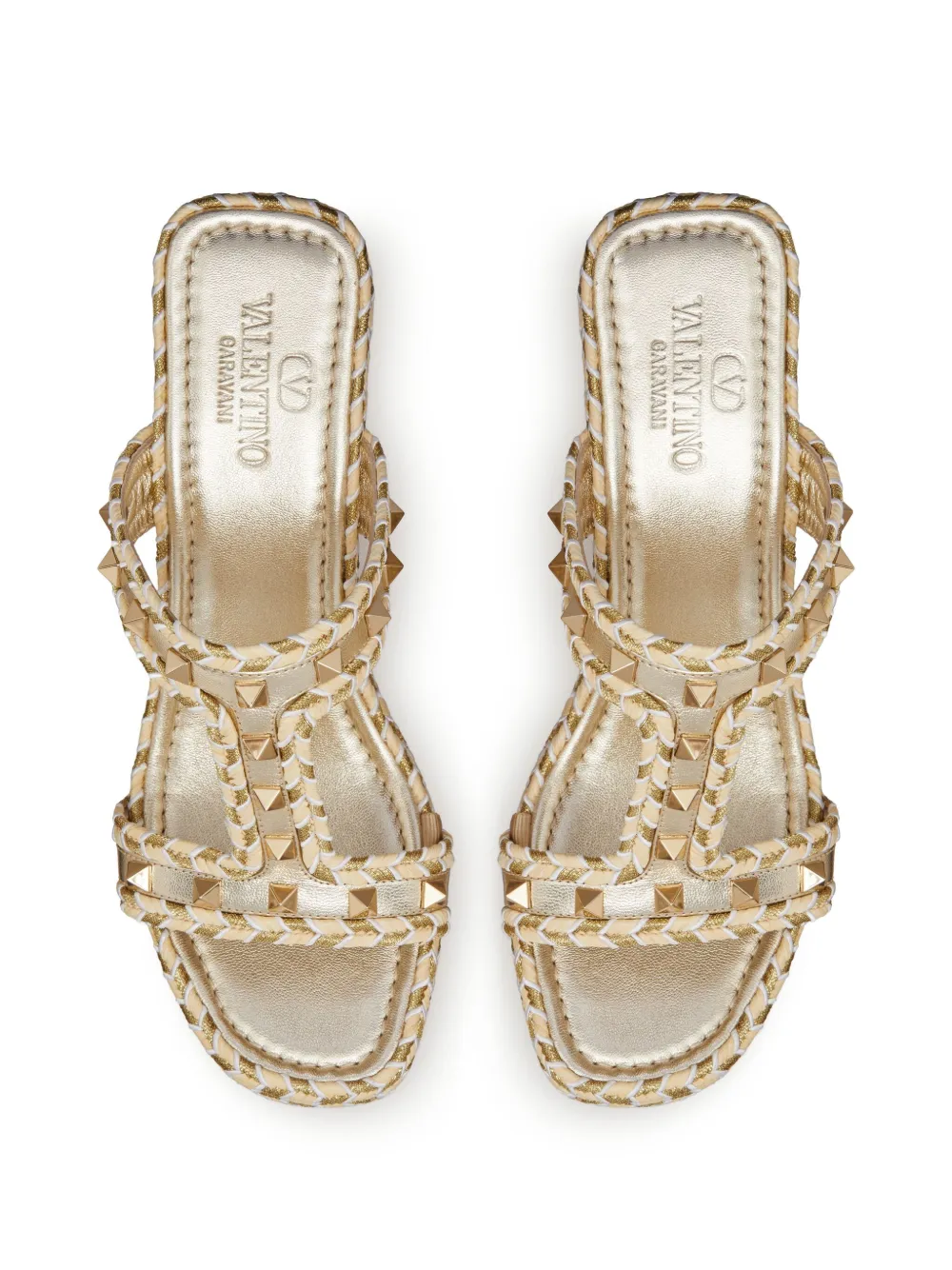 Босоножки Rockstud 90 на плетеной танкетке VALENTINO GARAVANI, нейтральный — фото 4