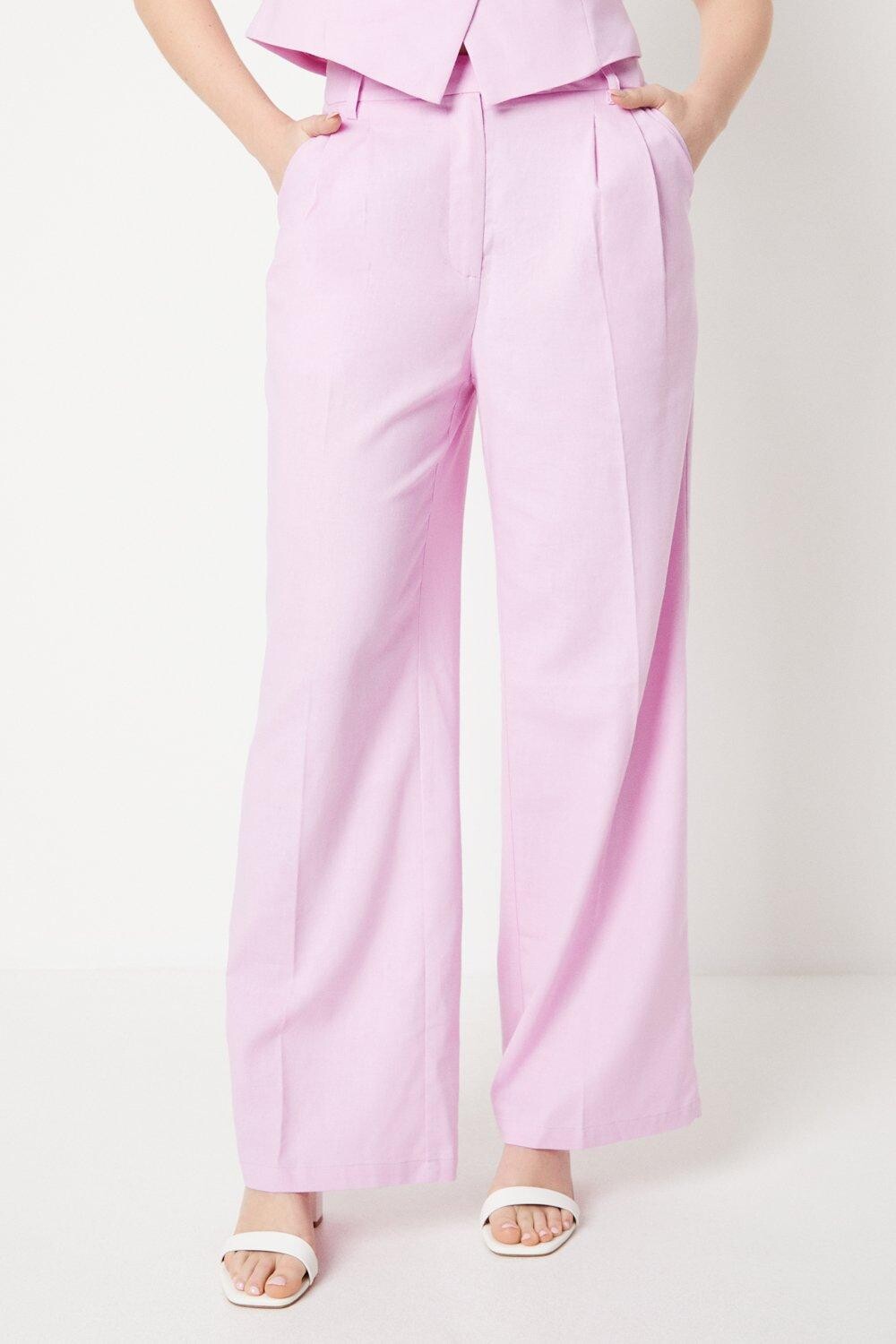 

Широкие брюки с льняным эффектом Dorothy Perkins, розовый