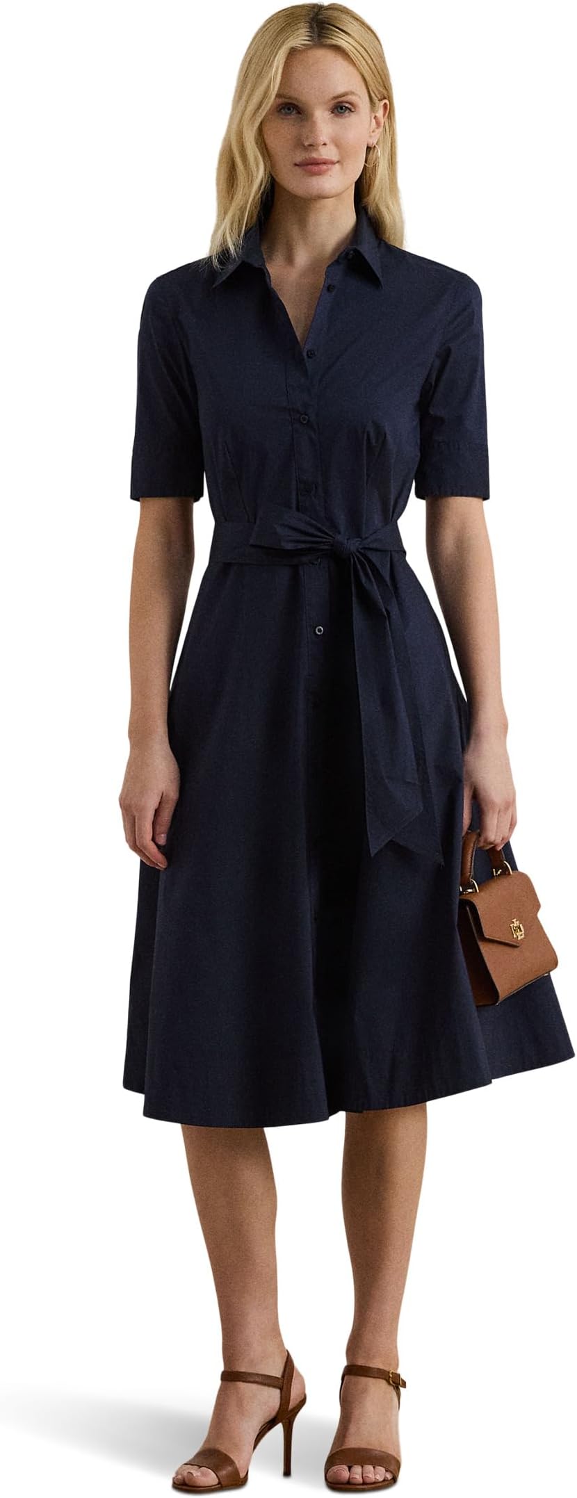 

Платье Lauren Ralph Lauren Belted Cotton-Blend Shirtdress, цвет Lauren Navy