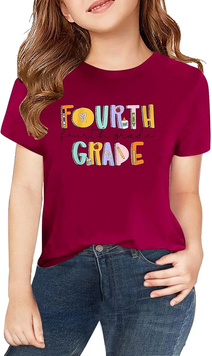 Футболка с надписью First Day of Fourth Grade, Generic, цвет Wine