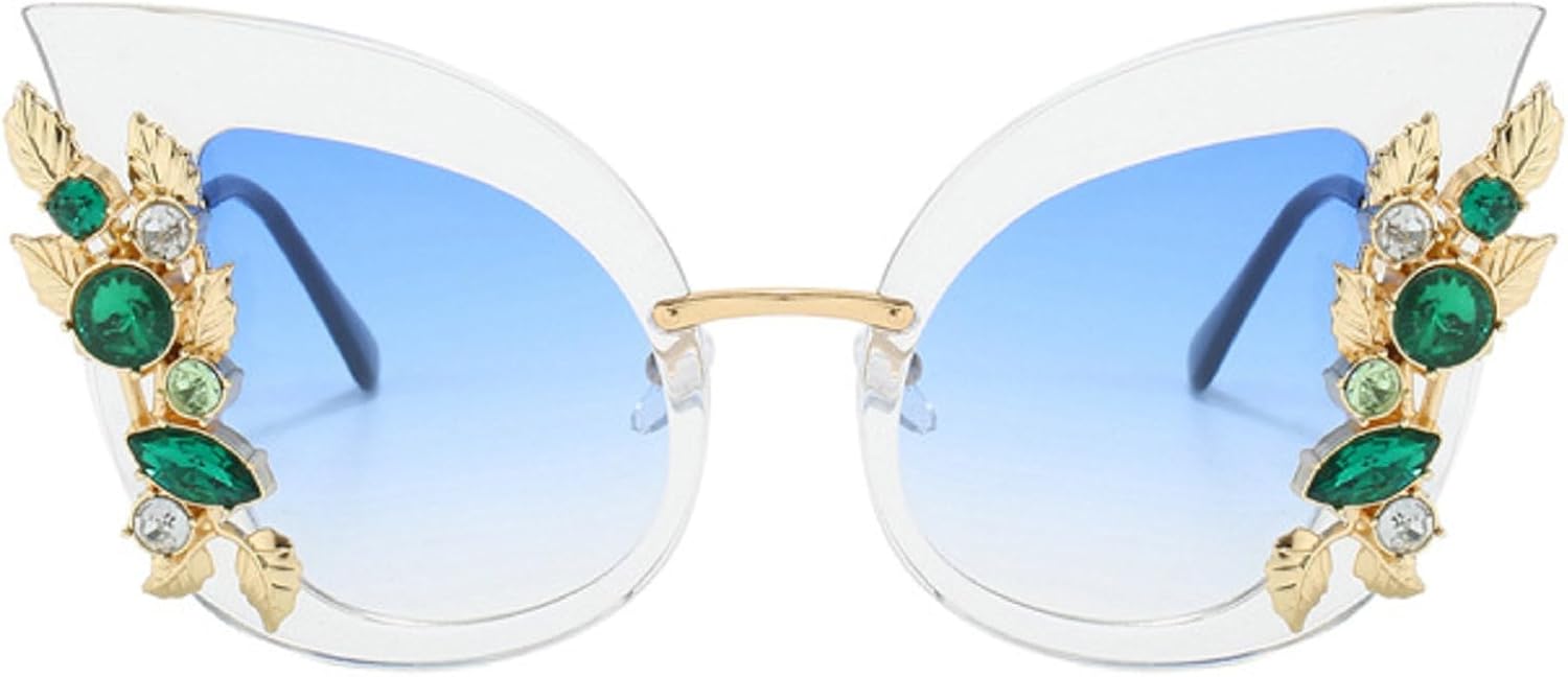 

Модные сверкающие солнцезащитные очки-бабочки со стразами, роскошный бренд, винтажные солнцезащитные очки с бриллиантами, очки для вечеринок и рейв-вечеринок mincl, Clear Blue