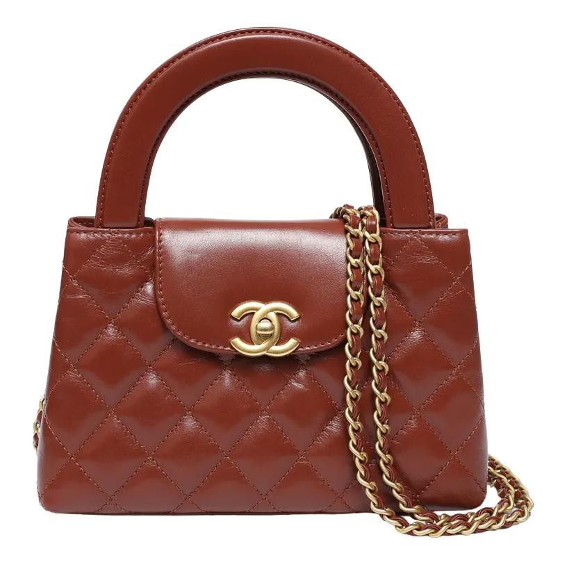 

Блестящая кожаная сумка через плечо, миниатюрная женская сумочка коричневого цвета CHANEL