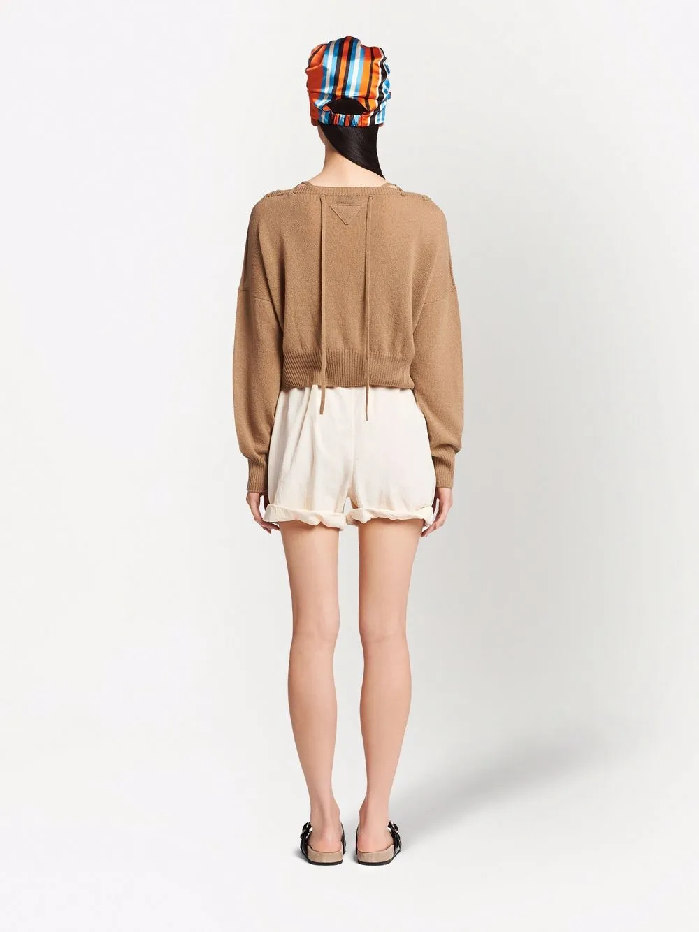 Джемпер с открытыми плечами и завязками Prada, нейтральный — фото 3