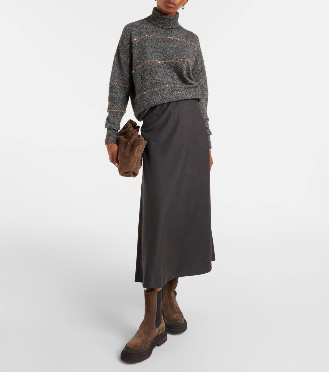 Юбка миди из смесовой шерсти Brunello Cucinelli, цвет dark grey — фото 2