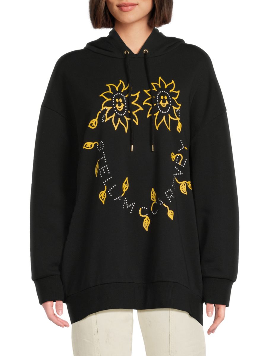 

Хлопковая толстовка с капюшоном и логотипом Smile Print Stella McCartney, черный