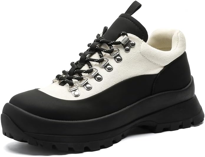 

Массивные туристические ботинки на платформе, черно-белые, с металлическими D-образными шнуровками, с прочной подошвой Conson-Ks