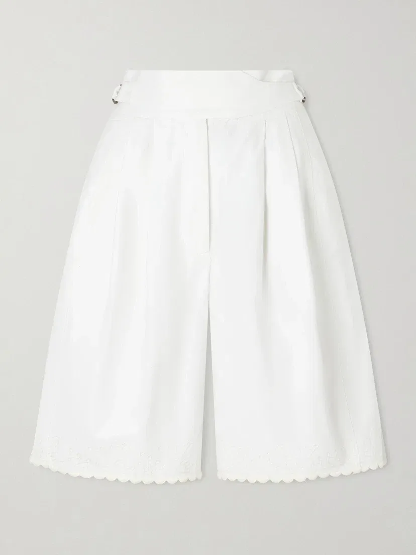 Шорты из хлопкового поплина с поясом, фестонами и вышивкой Closerie BODE, белый