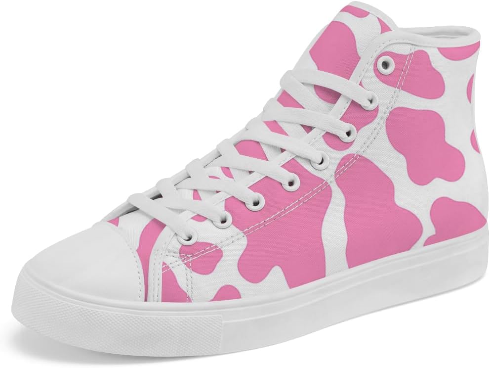 

Кеды Chebing с высоким берцем для женщин и мужчин с принтом «корова», высокие кроссовки на шнуровке, повседневная обувь, розовый