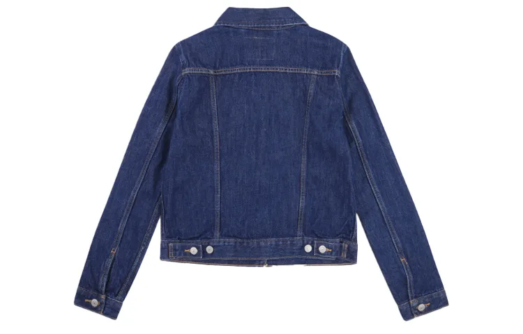 Levis Короткое пальто женское темно-синий деним воротник стойка — фото 4