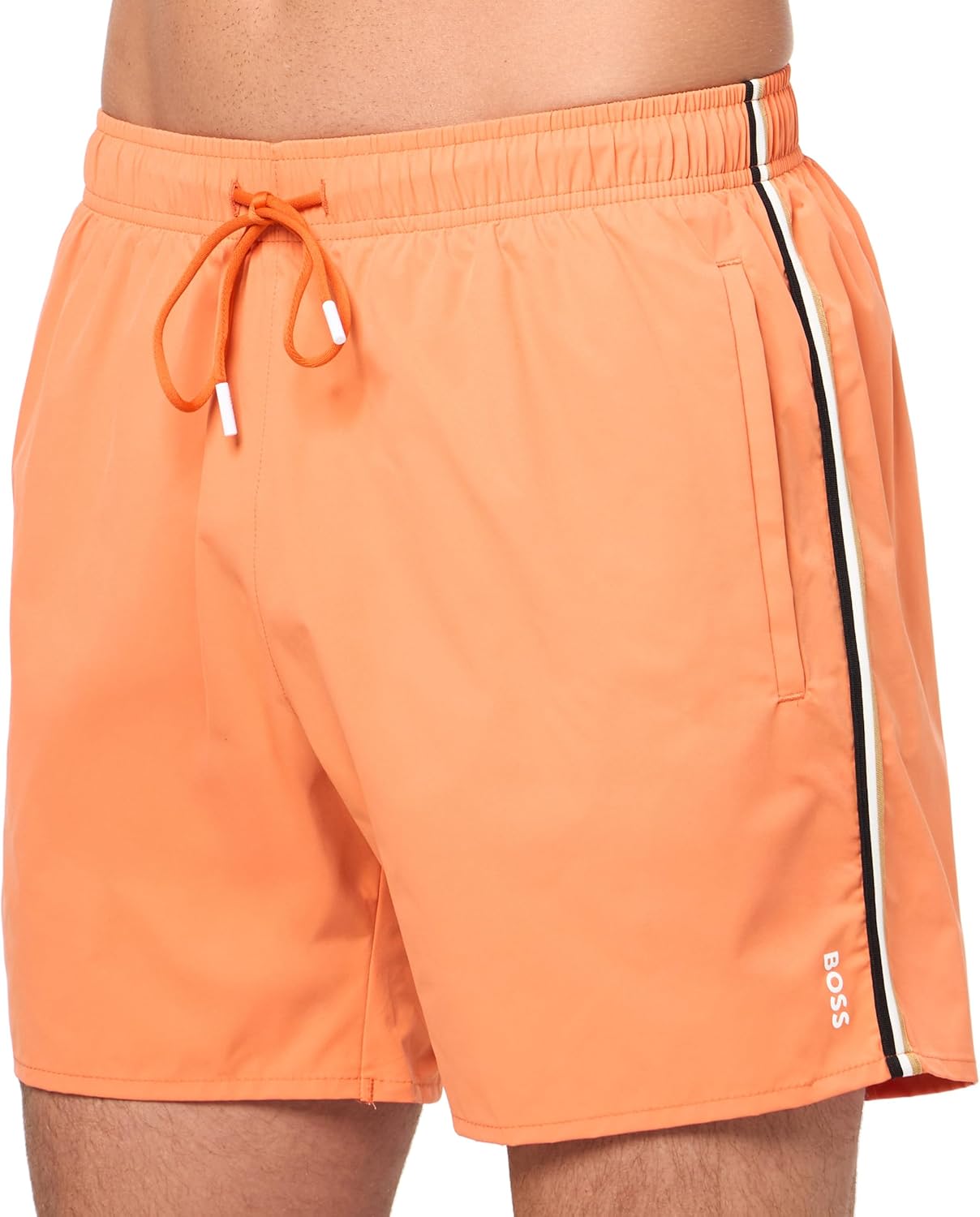 Мужские однотонные плавки-шорты BOSS с культовыми полосками по бокам, Polished Orange — фото 3