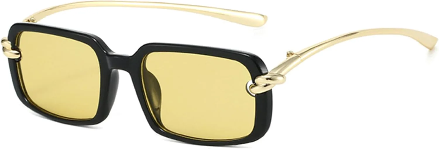 

Солнцезащитные очки Bullabulling в стиле ретро, ​​прямоугольные, для женщин и мужчин, с защитой UV400, маленькие квадратные, в винтажном стиле 90-х, Yellow