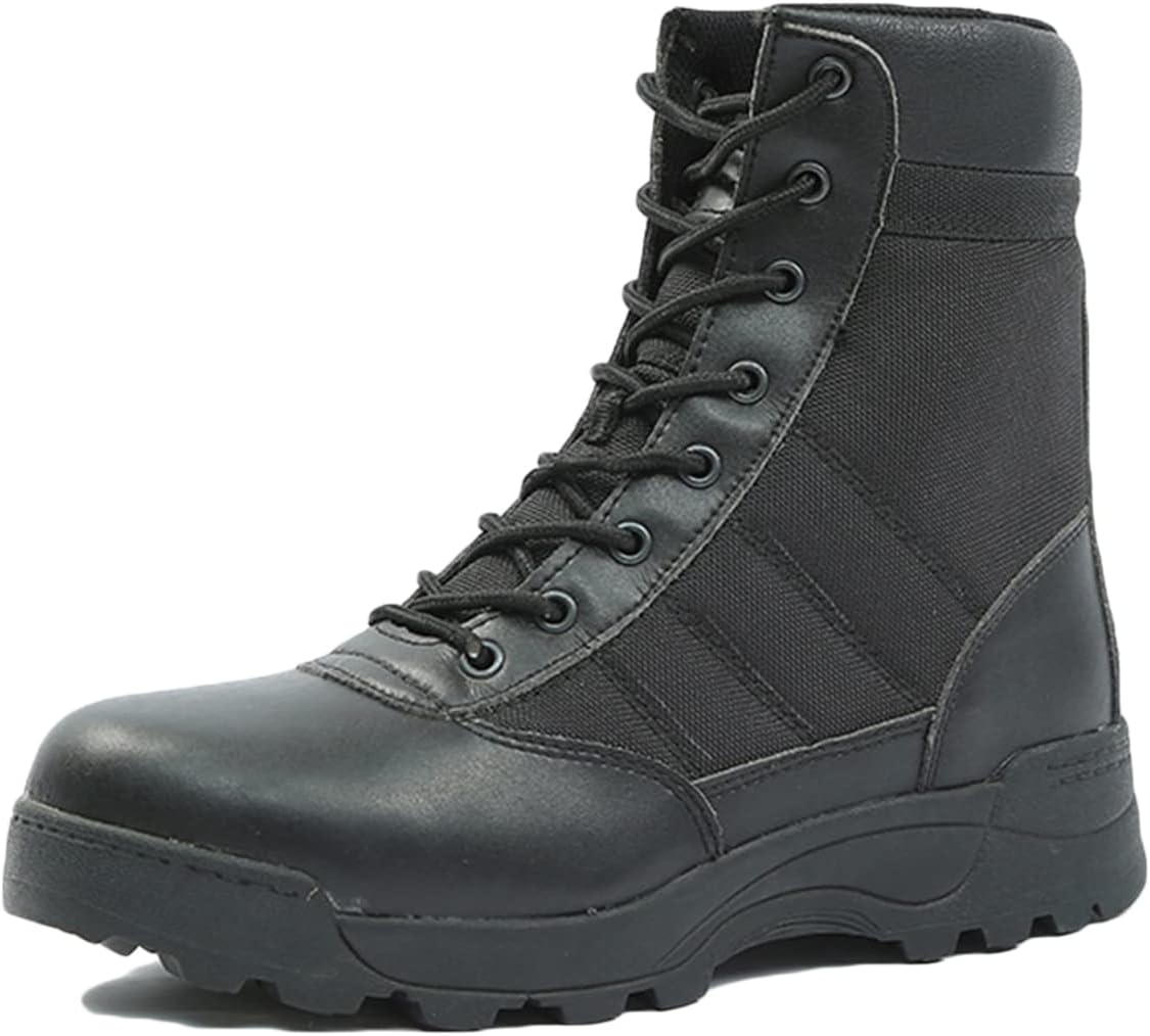 

Мужские тактические ботинки HARGLESMAN с боковой молнией, кожаные мотоботинки, боевые ботинки, черный