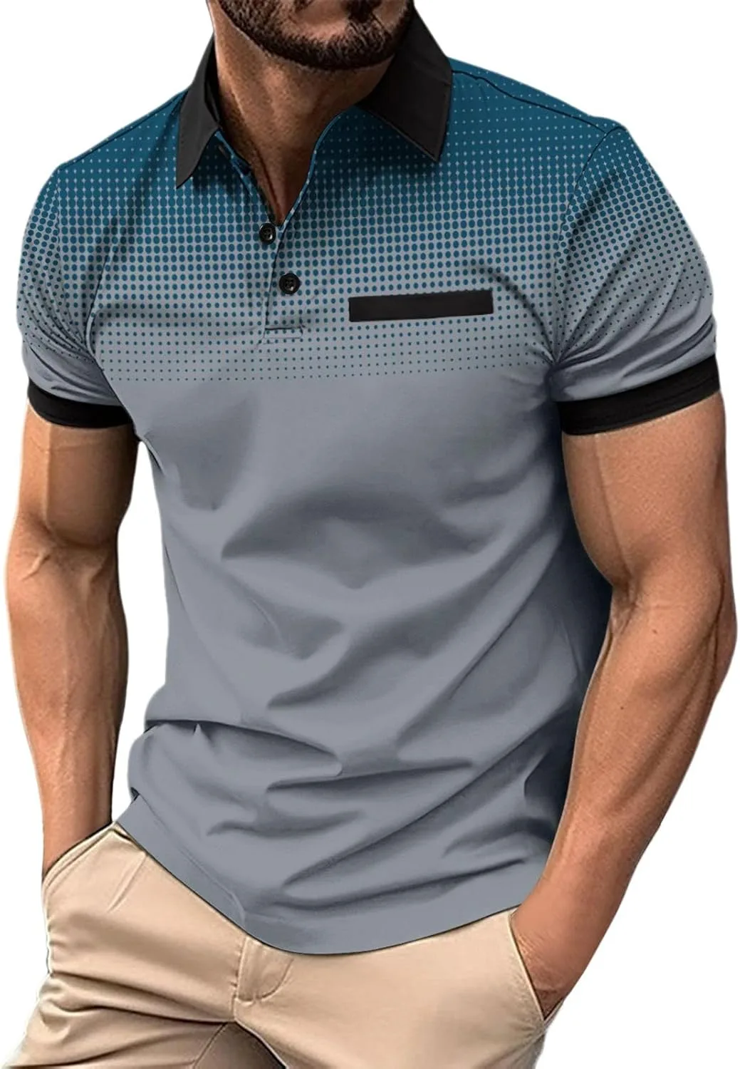 Мужская поло с коротким рукавом, воротник, карман, Slim Fit