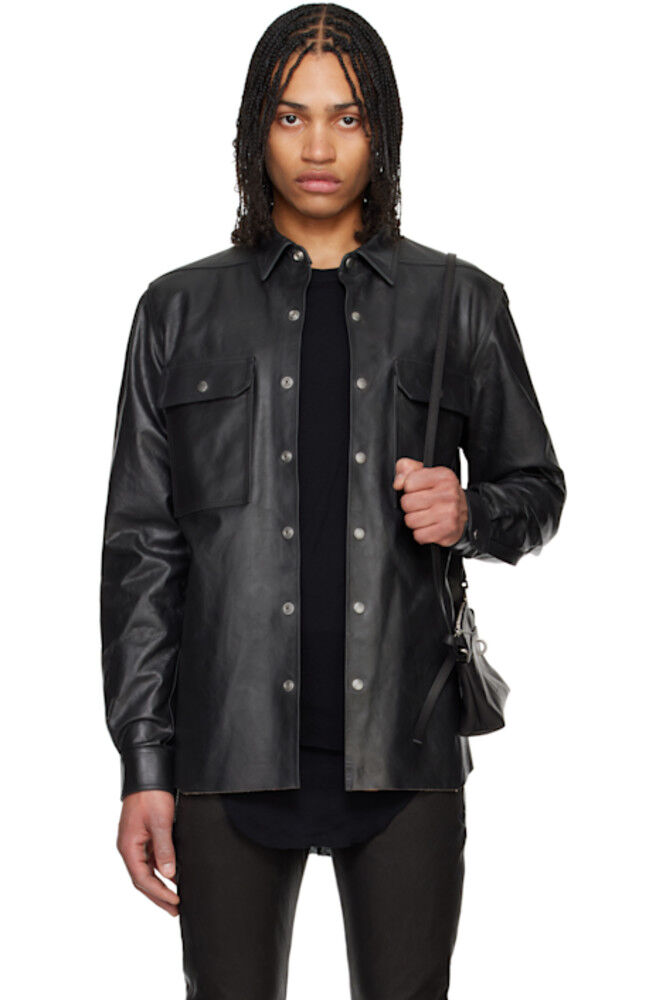 

Черная кожаная рубашка Hollywood Outershirt Rick Owens