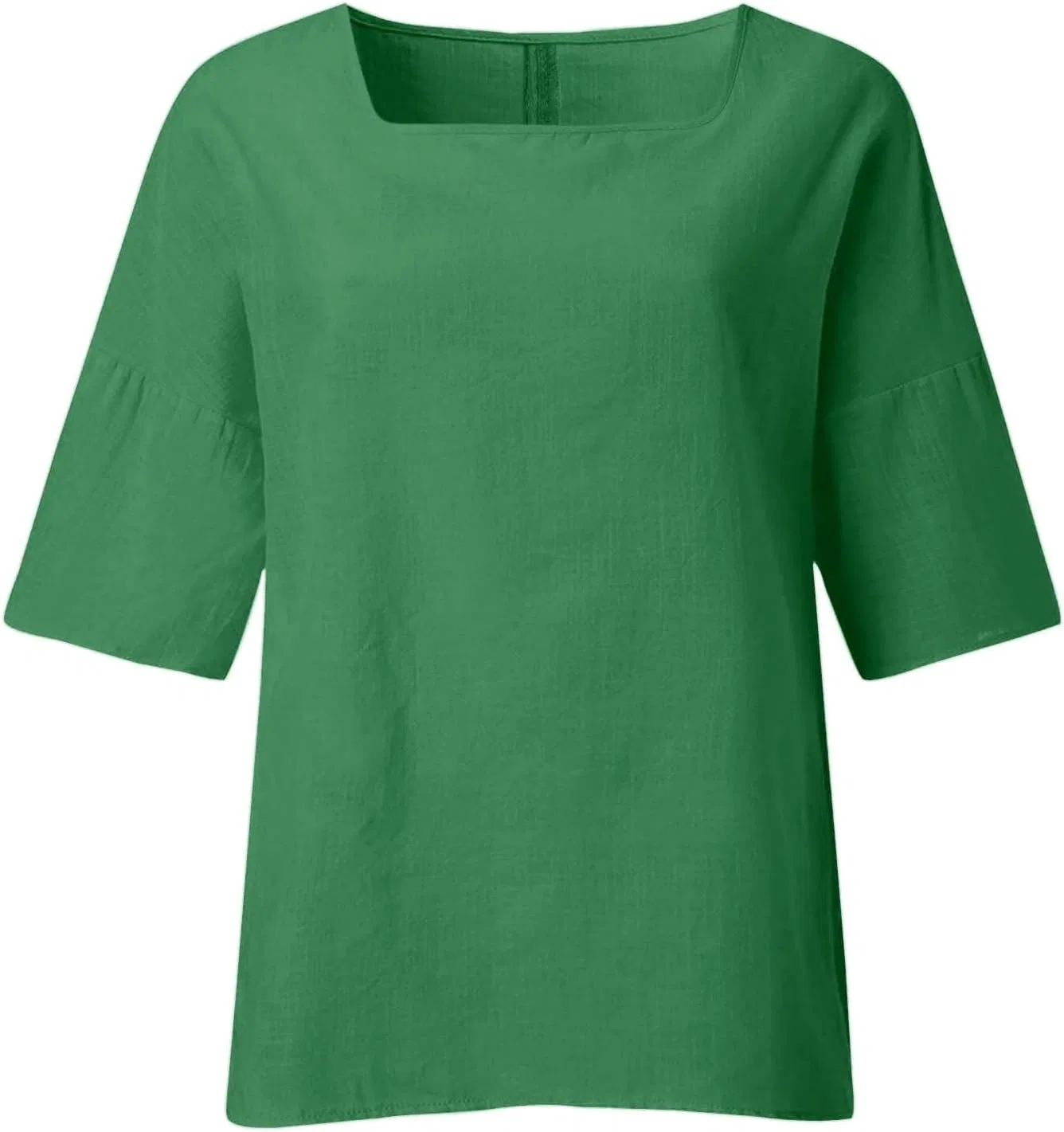 Футболка из хлопка и льна, женская, Oversize, зеленый — фото 4