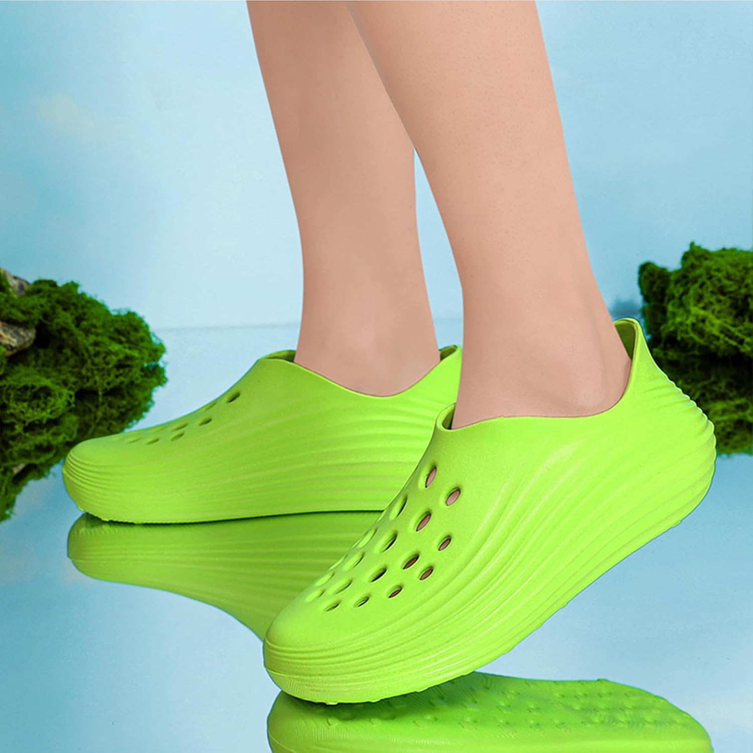 Кроссовки Foam Runner для мужчин и женщин, без шнурков, с вырезами, в стиле Foam Runner, легкие, долговечные, из EVA, дышащие, мягкие тапочки-облака для мужчин и женщин Inkuil, зеленый — фото 4