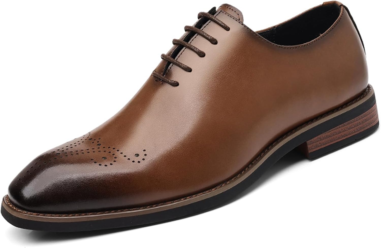 

Мужские кожаные броги оксфорды, модные перфорированные классические деловые туфли, ретро дерби оксфорды Ptnoka, коричневый