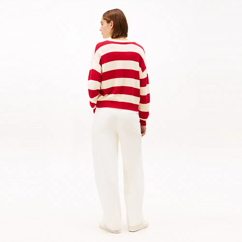 Женский красный джемпер с V-образным вырезом и полосками от Tommy Hilfiger Women — фото 4