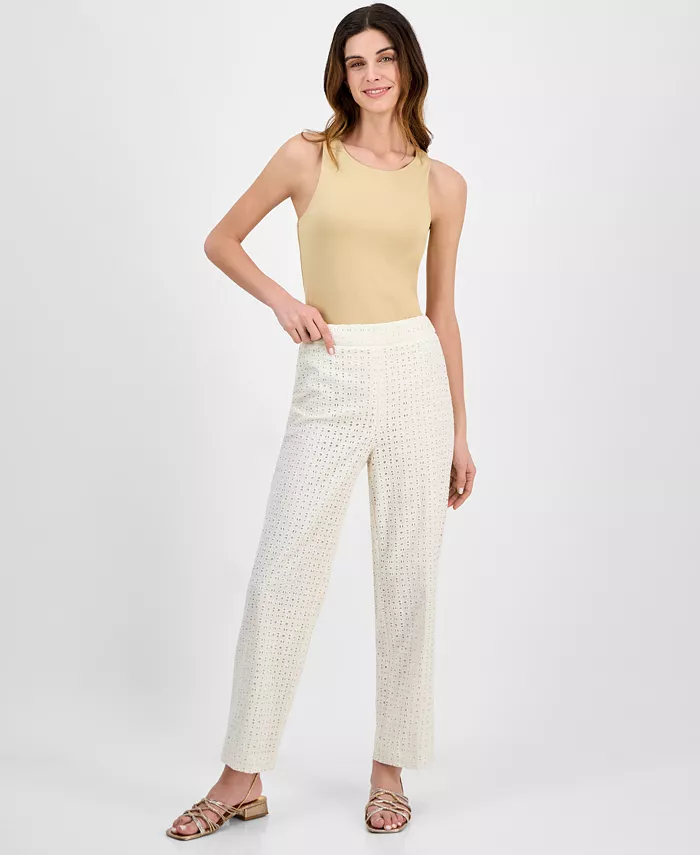 

Женские брюки на резинке с вышивкой и ажурными вставками Anne Klein, белый