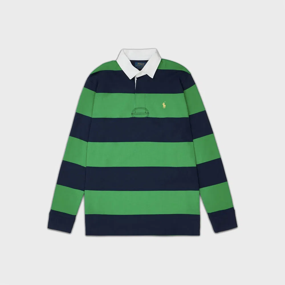 Мужская классическая футболка-регби в полоску тёмно-синяя от Polo Ralph Lauren
