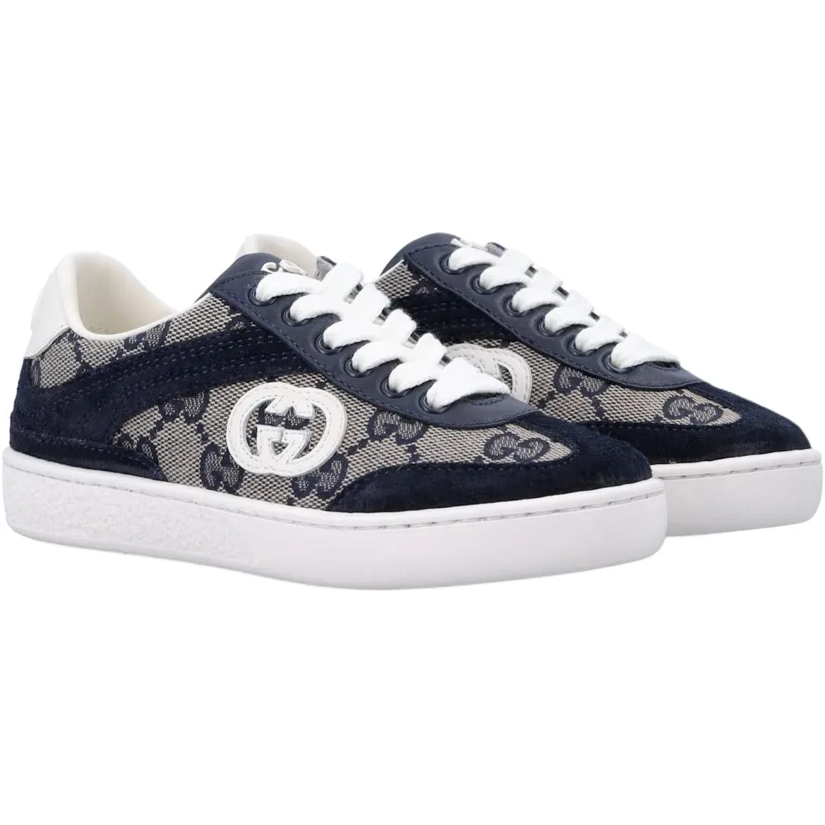 Кроссовки детские Gucci GG Canvas Suede Low top бежево-голубые — фото 4