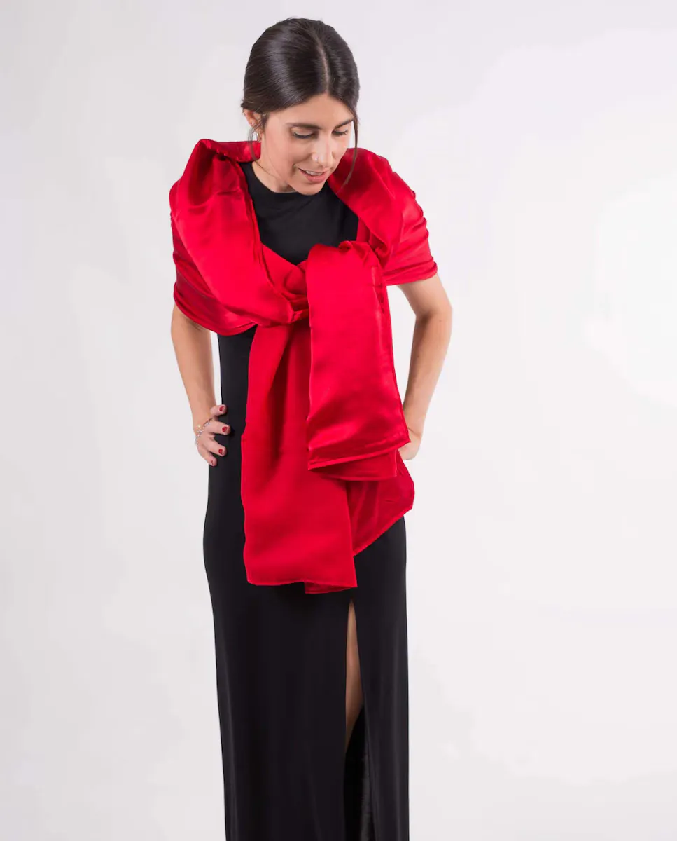 

Шаль для вечеринок из натурального шелка и шерсти красного цвета MR Complements, красный