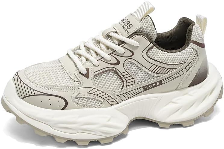 

Мужские кроссовки с толстой подошвой, легкие, с дышащей сеткой, на шнуровке, с круглым носком, подходят для повседневной носки и прогулок Igzbibg, хаки