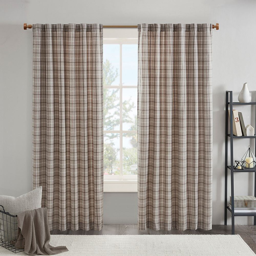 

Madison Park Salford Клетчатый карман для штанги и задняя вкладка Светофильтрация 1 оконная занавеска, коричневый