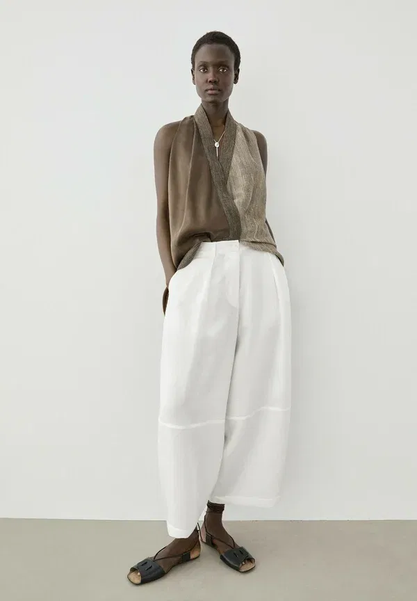 Брюки-саруэль с декоративными швами Massimo Dutti, белый — фото 2