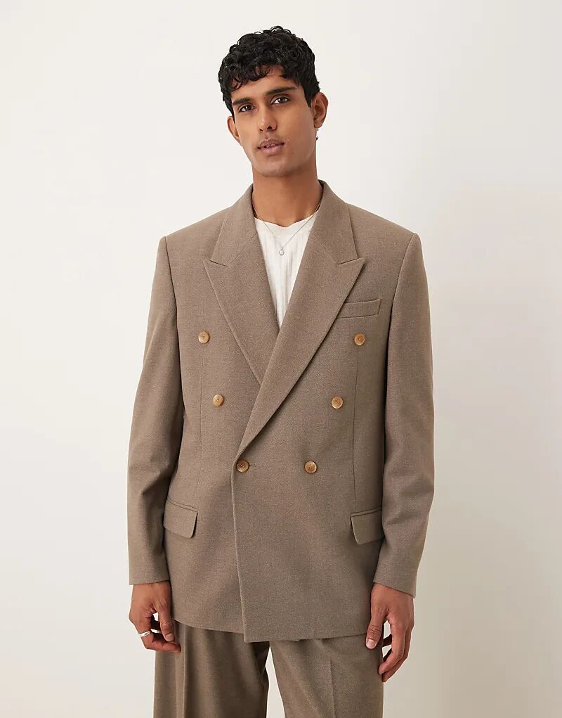 

Двубортный свободный пиджак ASOS DESIGN из бежевой фактуры