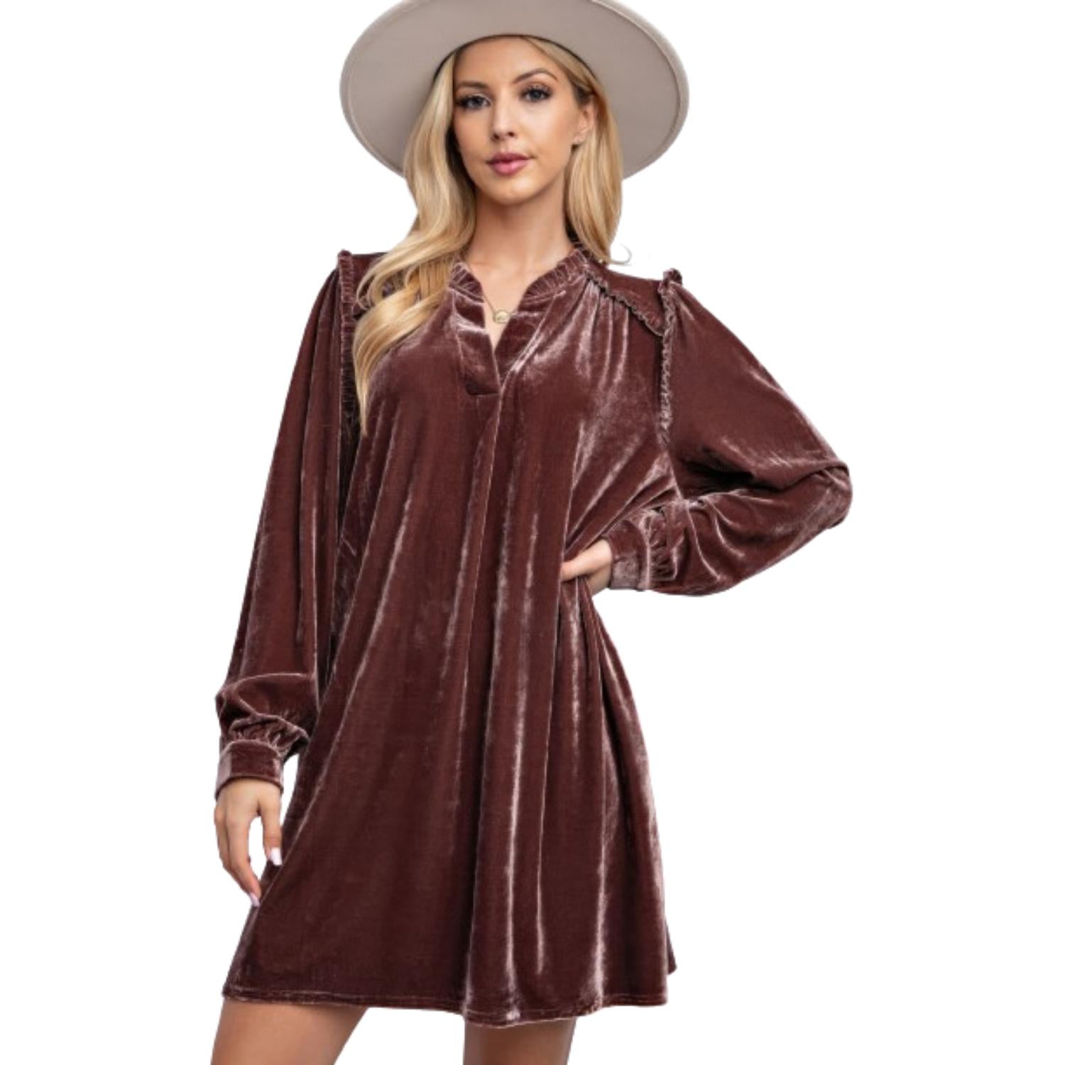 

Мини-платье из бархата с оборками FASHNZFAB, цвет mocha