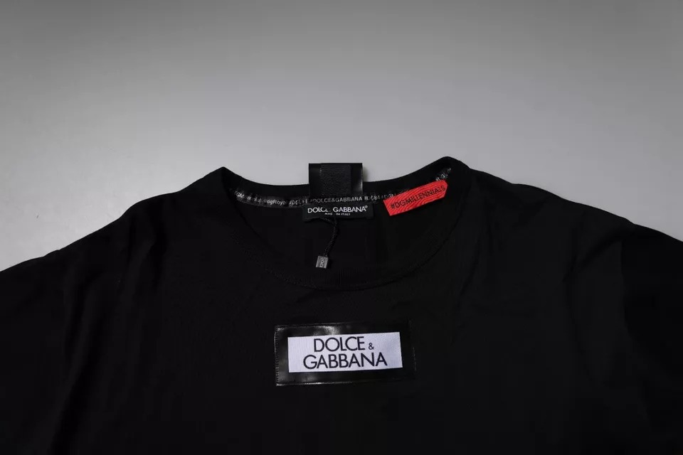 Черная хлопковая футболка с круглым вырезом #DGMILLENNIALS Dolce & Gabbana — фото 4