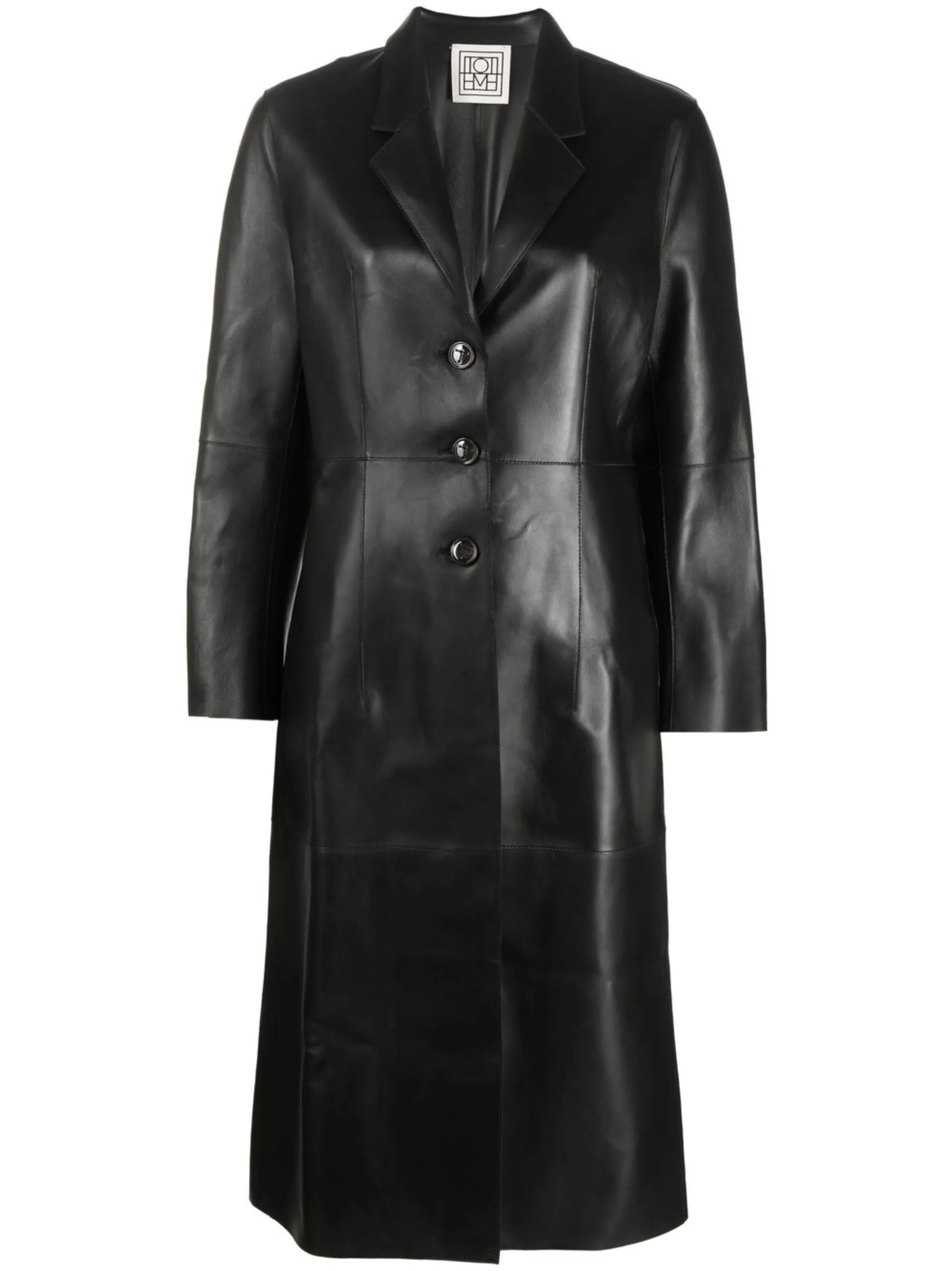 

Однобортное кожаное пальто Toteme, черный