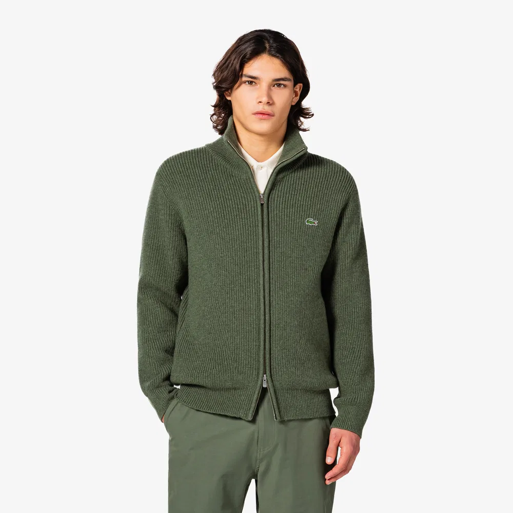 Мужской вязаный кардиган на молнии Ribbed Full Zip-Up, хаки, от Lacoste